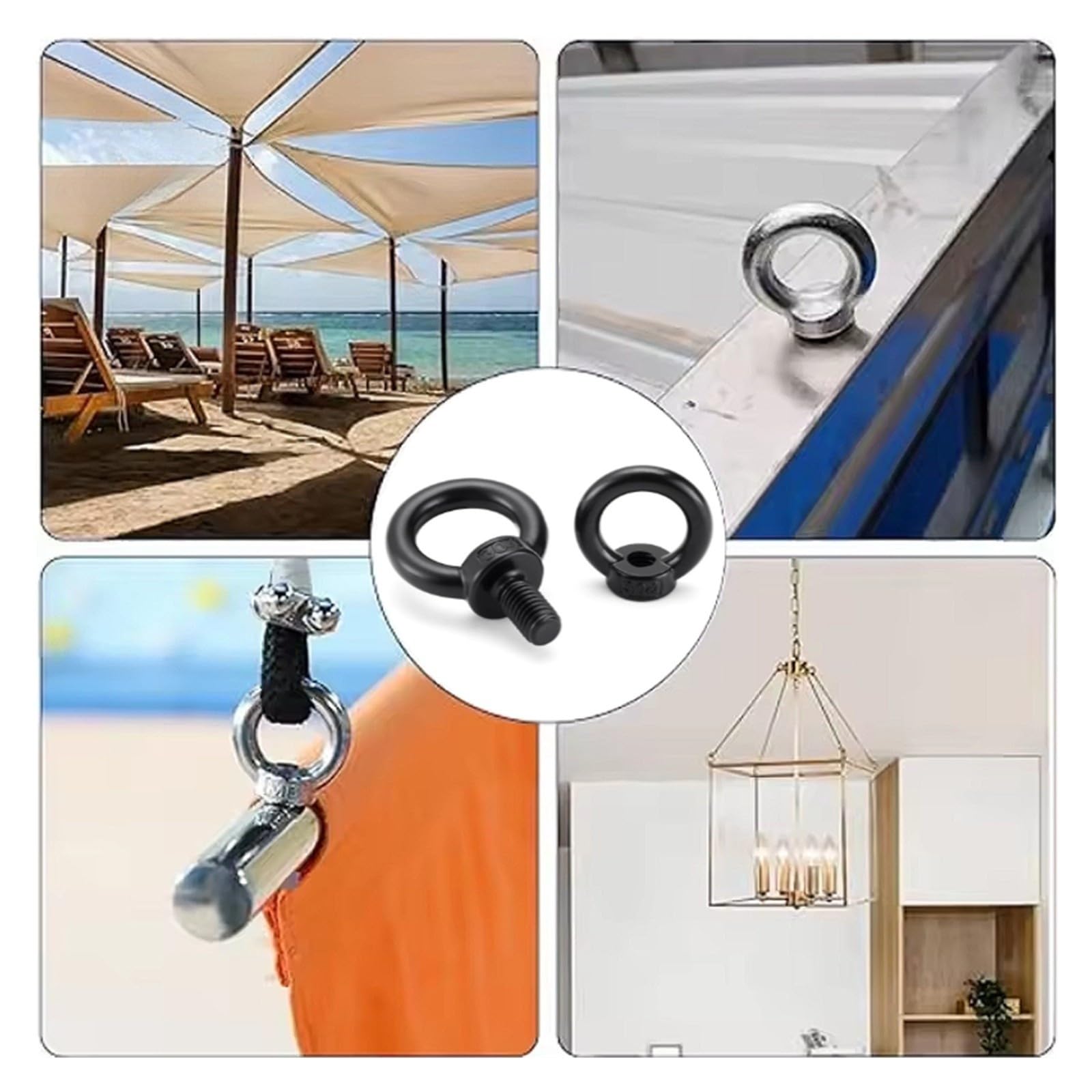 Golfare di sollevamento ad anello in acciaio inossidabile 304 M3-M20 Dadi a occhiello marino neri(M12x30mm)