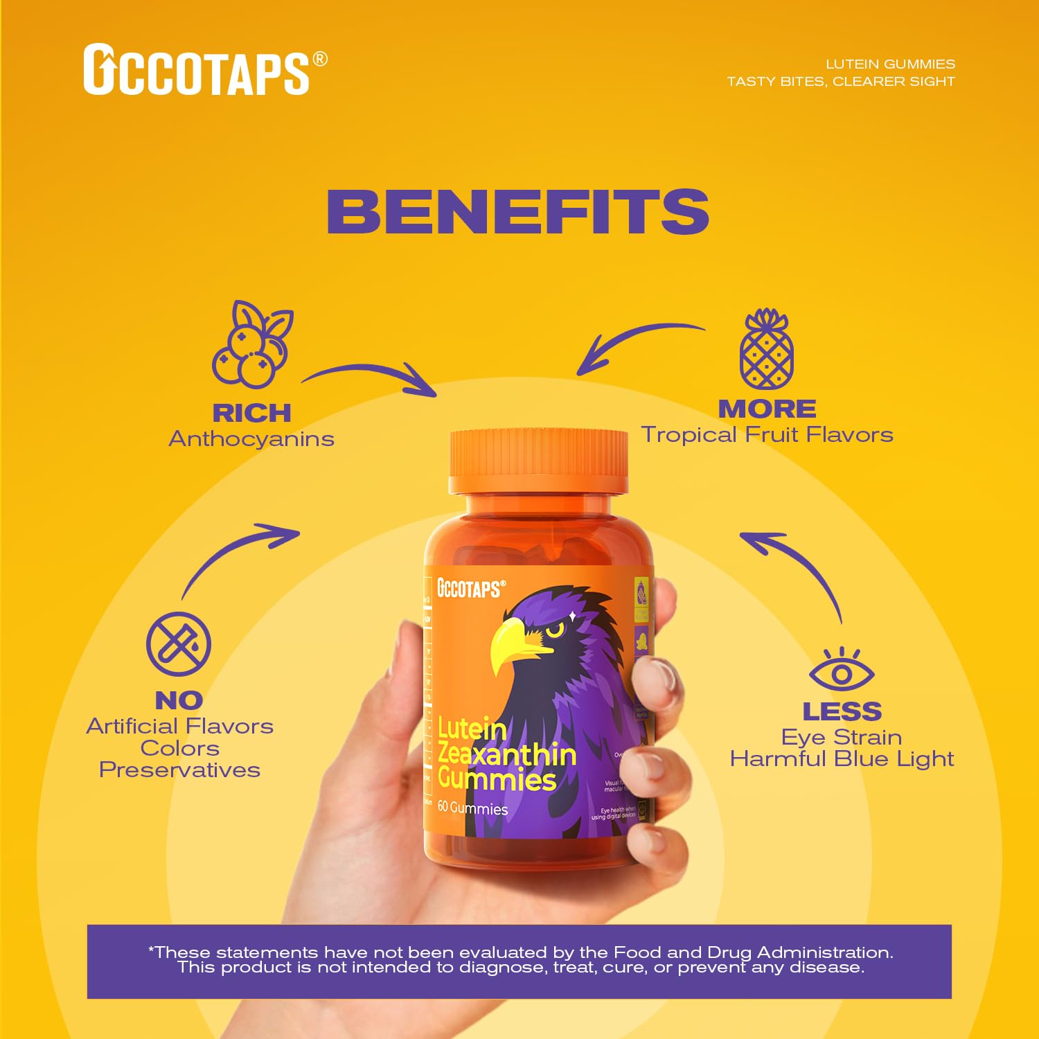 Lutein & Zeaxanthin Gummies - 20mg Lutein + Bilberry, No Sugar, Blue Light Support - Ideal for Dry Eyes & Daily Eye Wellness,120count