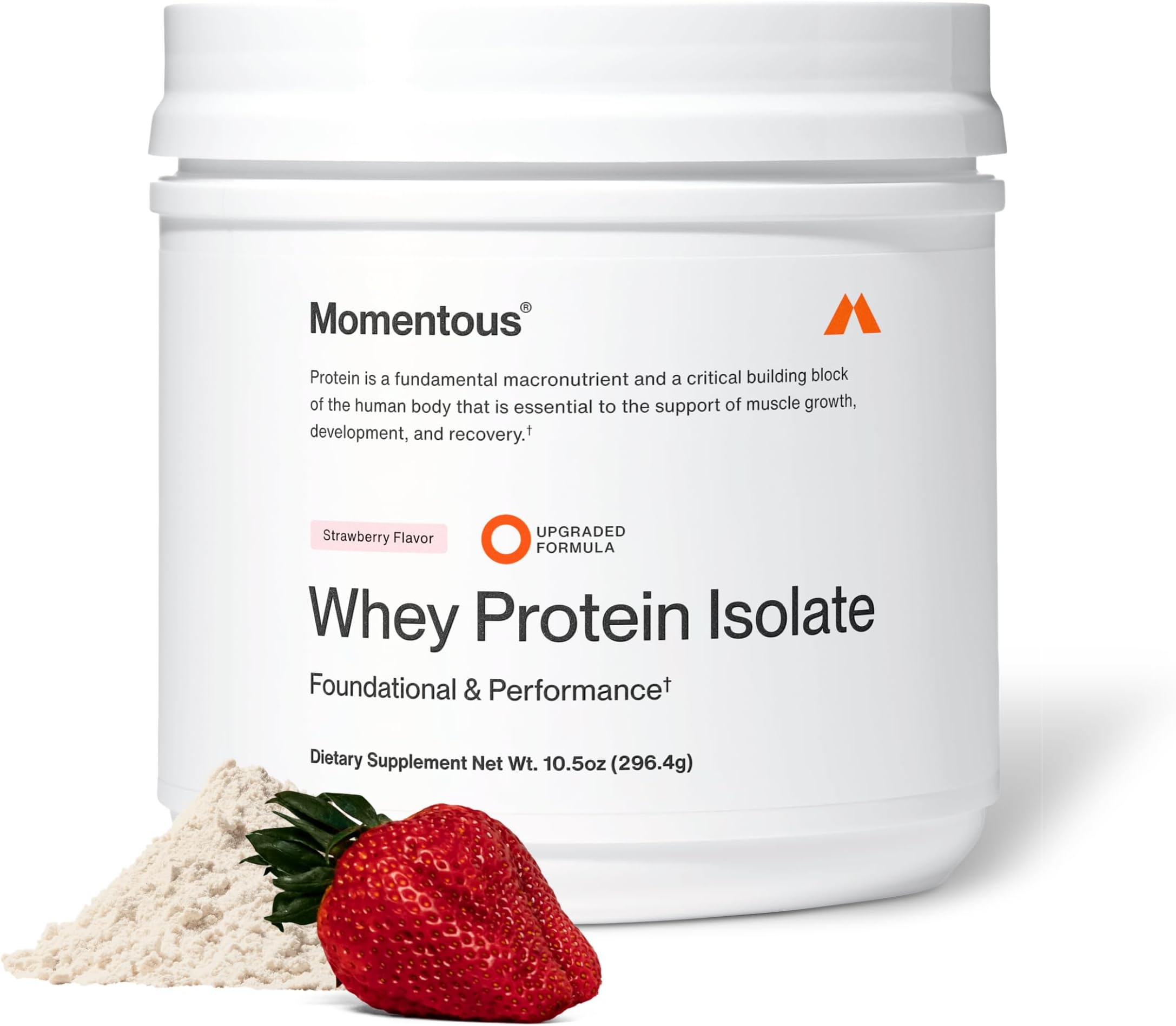 Momentous Essential Grass-Fed Whey Protein Powder - 20 g Whey Isolate Protein - NSF Certified for Sport - Gluten-Free - 12 Servings for Essential Everyday Use - Strawberry - Package May Vary