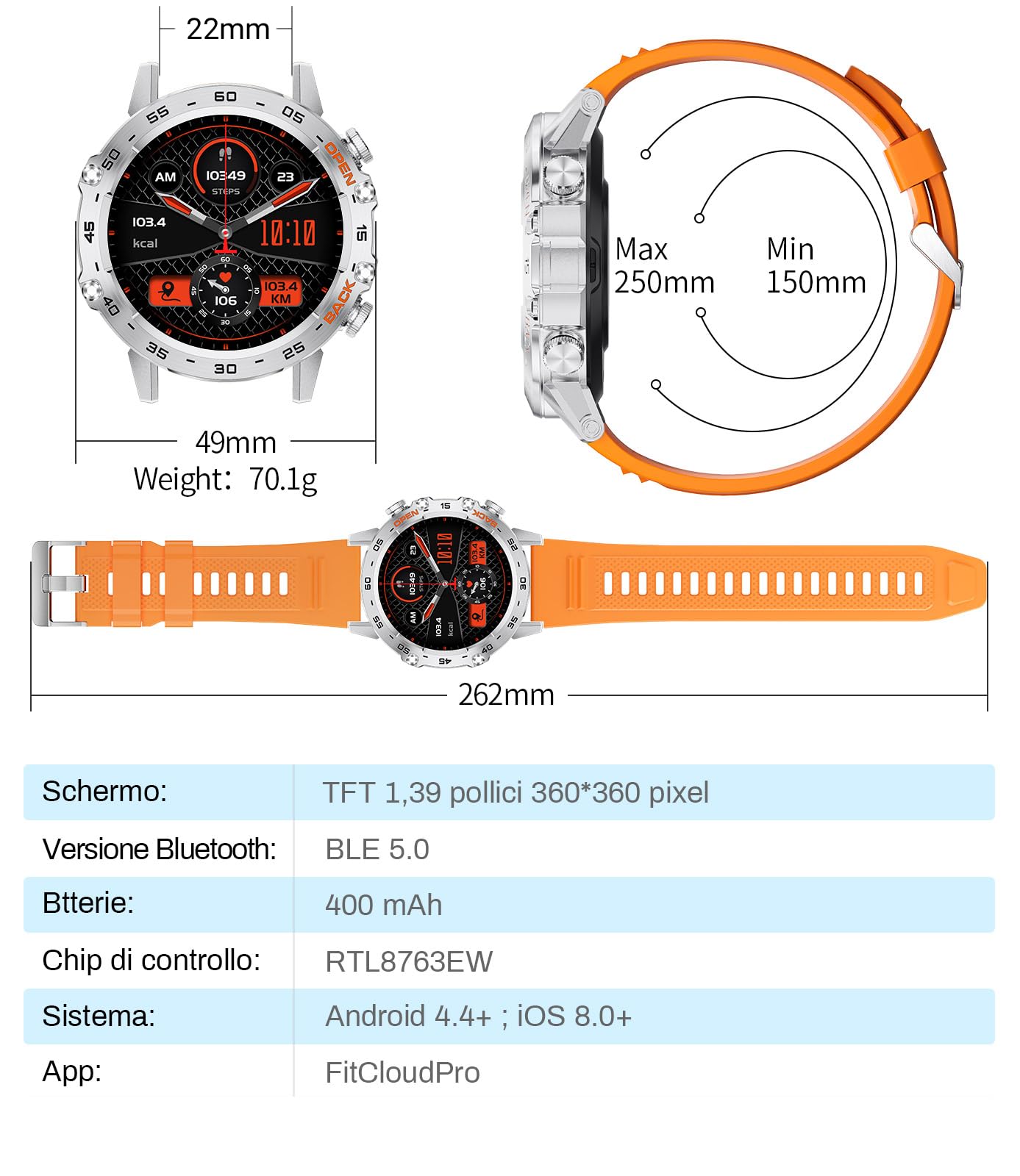 LIGE Orologio Smartwatch Uomo, 1.39" Smart Watch con Frequenza Cardiaca, Pressione Sanguigna, SpO2, Durata del sonno, 300+ Quadranti, 100+ Sports Fitness Tracker per Android iOS, IP67, Argento