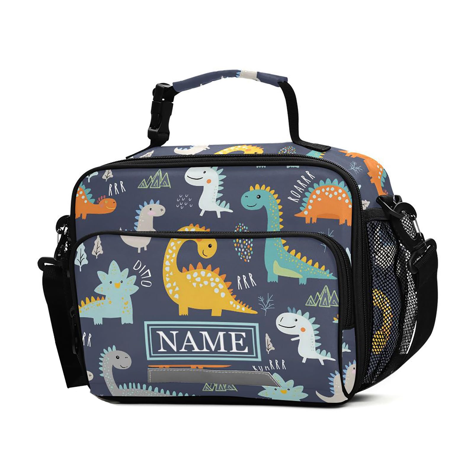 BOENLE Custom Dinosaur Lunch Box Boys Personalized Insulated Lunch Bag with Name Kids Cooler Tote Shoulder Strap Reusable for School Picnic Travel