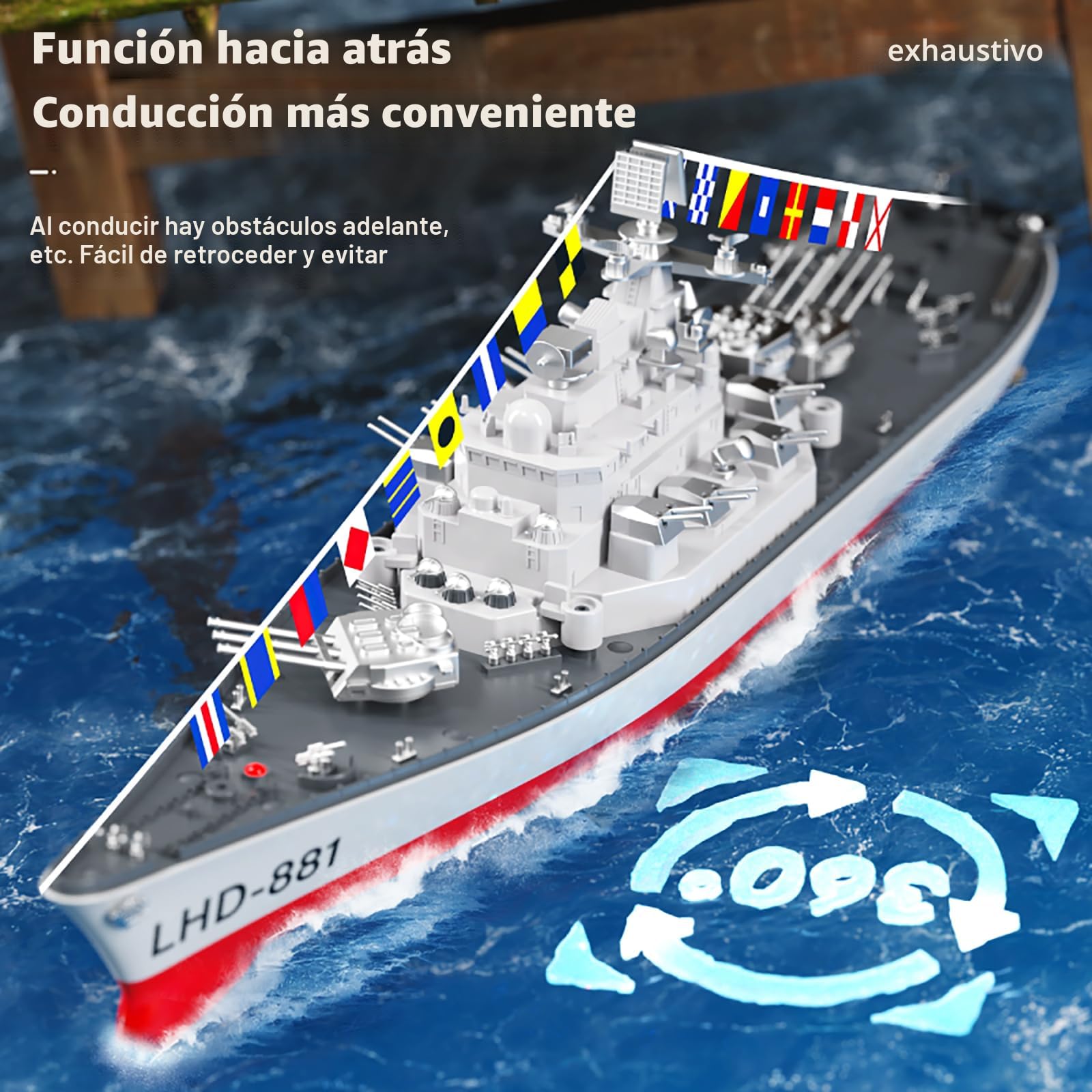 Barco De Guerra Teledirigido Portaaviones 1:438 – RC De 68 Cm Con Luces, Batería Recargable Y 25 Minutos De Autonomía (2.4GHz)