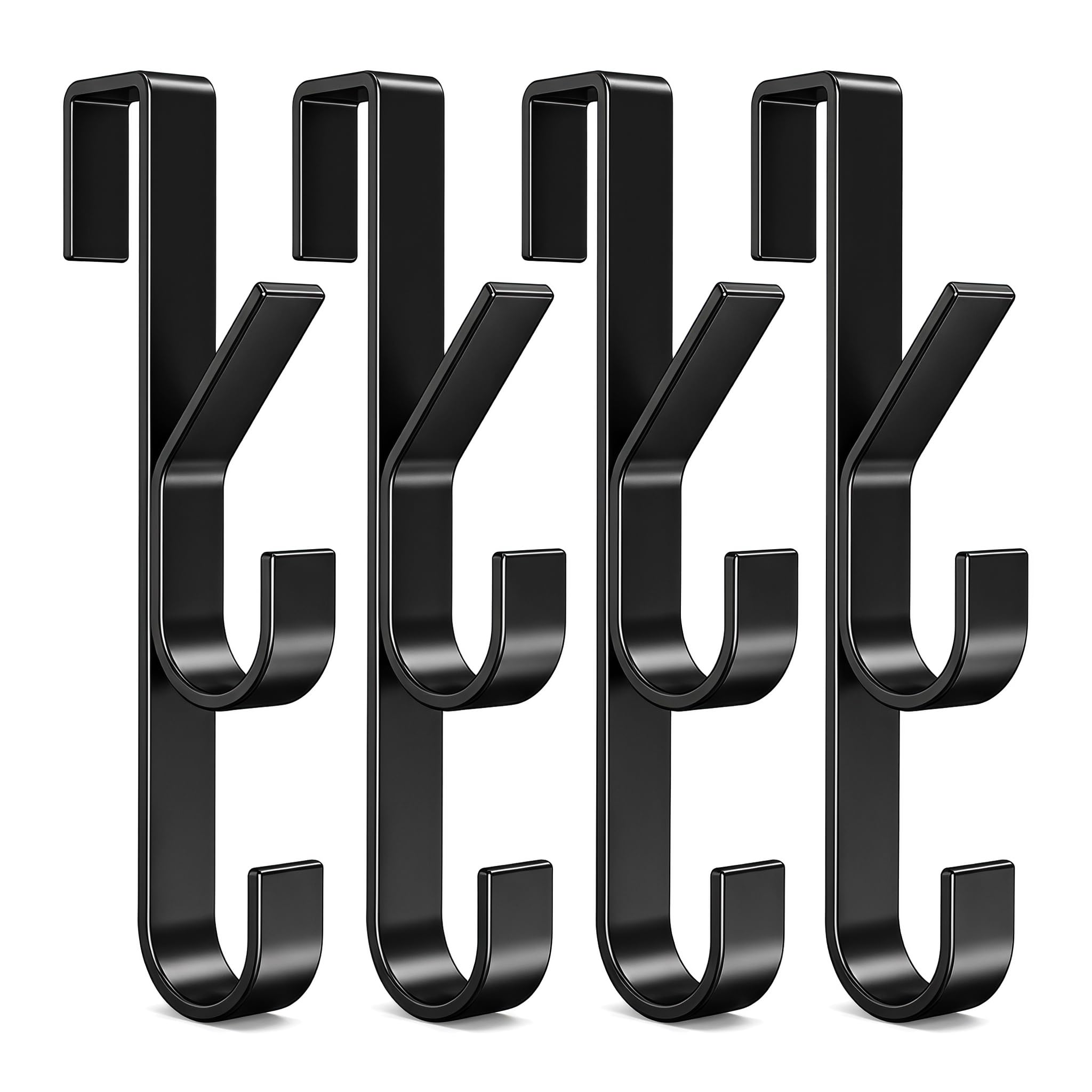4 Pack 3 Hook Heavy Duty Over Door Hanger Carbon Steel Black No Drilling