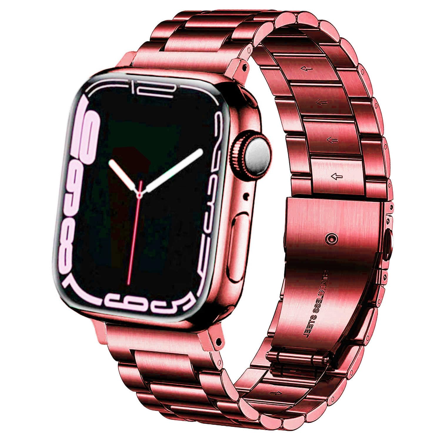 DEALELE Bands Compatible with iWatch 42mm 44mm 45mm 46mm 49mm, Solid Stainless Steel Metal Replacement Strap for Apple Watch Series 10/9 / 8/7 / 6/5 / 4/3 / SE/Ultra Women Men (Red)