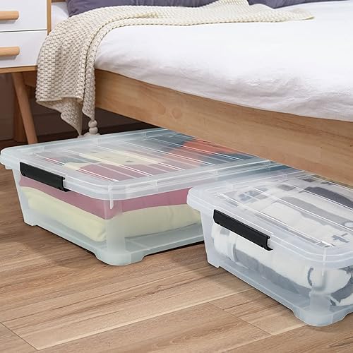 Miniatura 6 de Paquete de 3 cajas de almacenamiento de plástico debajo de la cama, caja de almacenamiento con ruedas debajo de la cama con tapas, 40 L