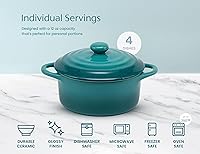 Vista 6 de Kook Juego de mini cocotte de cerámica, cacerolas pequeñas con tapas y asas, moldes individuales para hornear, aptos para horno, microondas