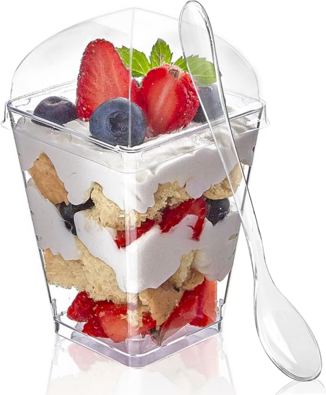 Zezzxu 50 Pack 5 oz Dessert Cups with Dome Lids and Spoons, Plastic Pudding Cups with Lids Mini Parfait Shooter Cups for Party Individual Banana Pudding Jello Yogurt Fruit Trifle