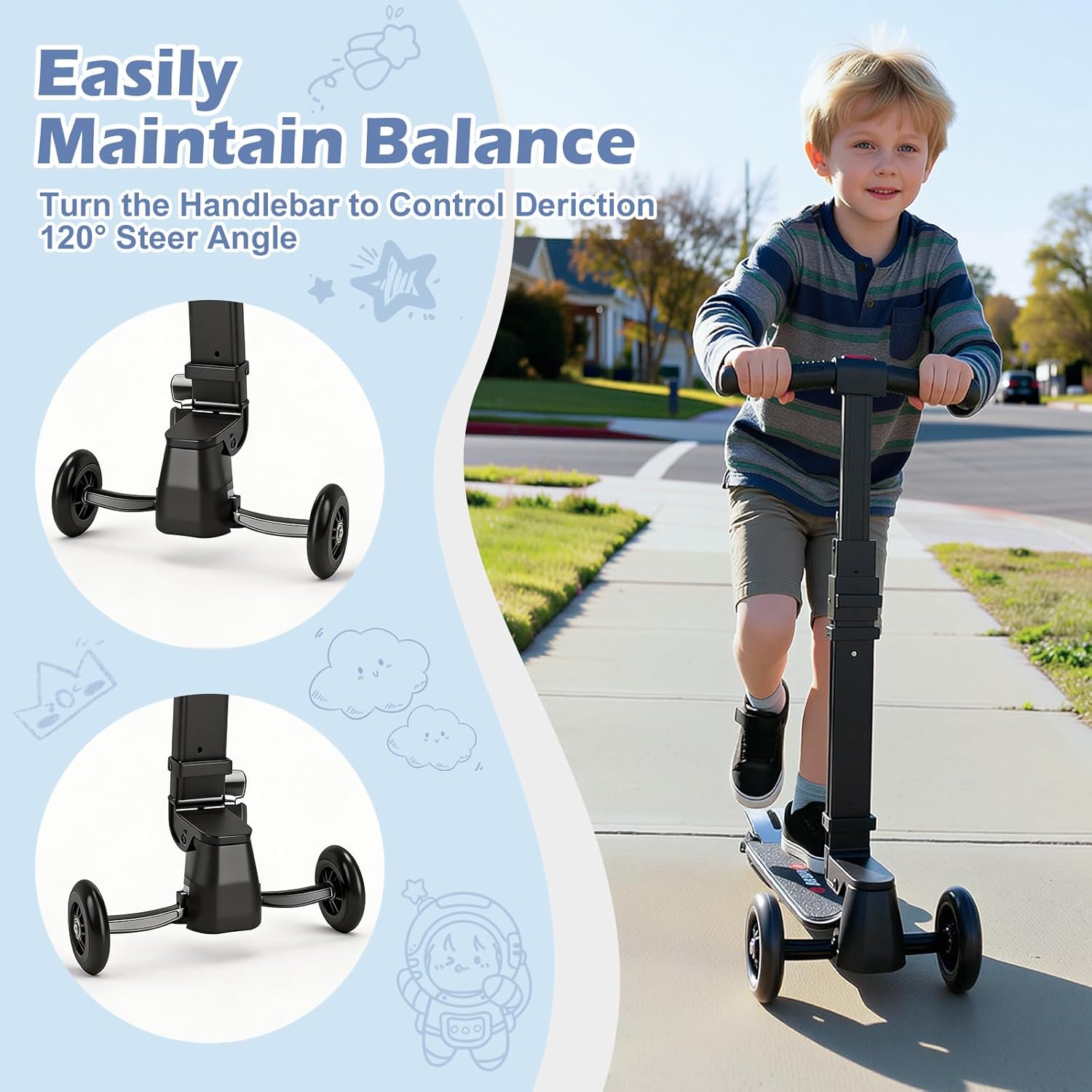 Scooter Luggage for Kids Scooter Suitcase for Ages 4-12, 4 in 1 Kids Luggage Boarding Suitcase Detachable & Foldable Scooter Travel Trolley Ride On Luggage-Blue