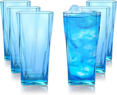 Top-spring Vaso de agua de plástico reutilizable de 20 onzas, vasos transparentes inastillables, sin BPA, juego de 6 vasos azules para beber