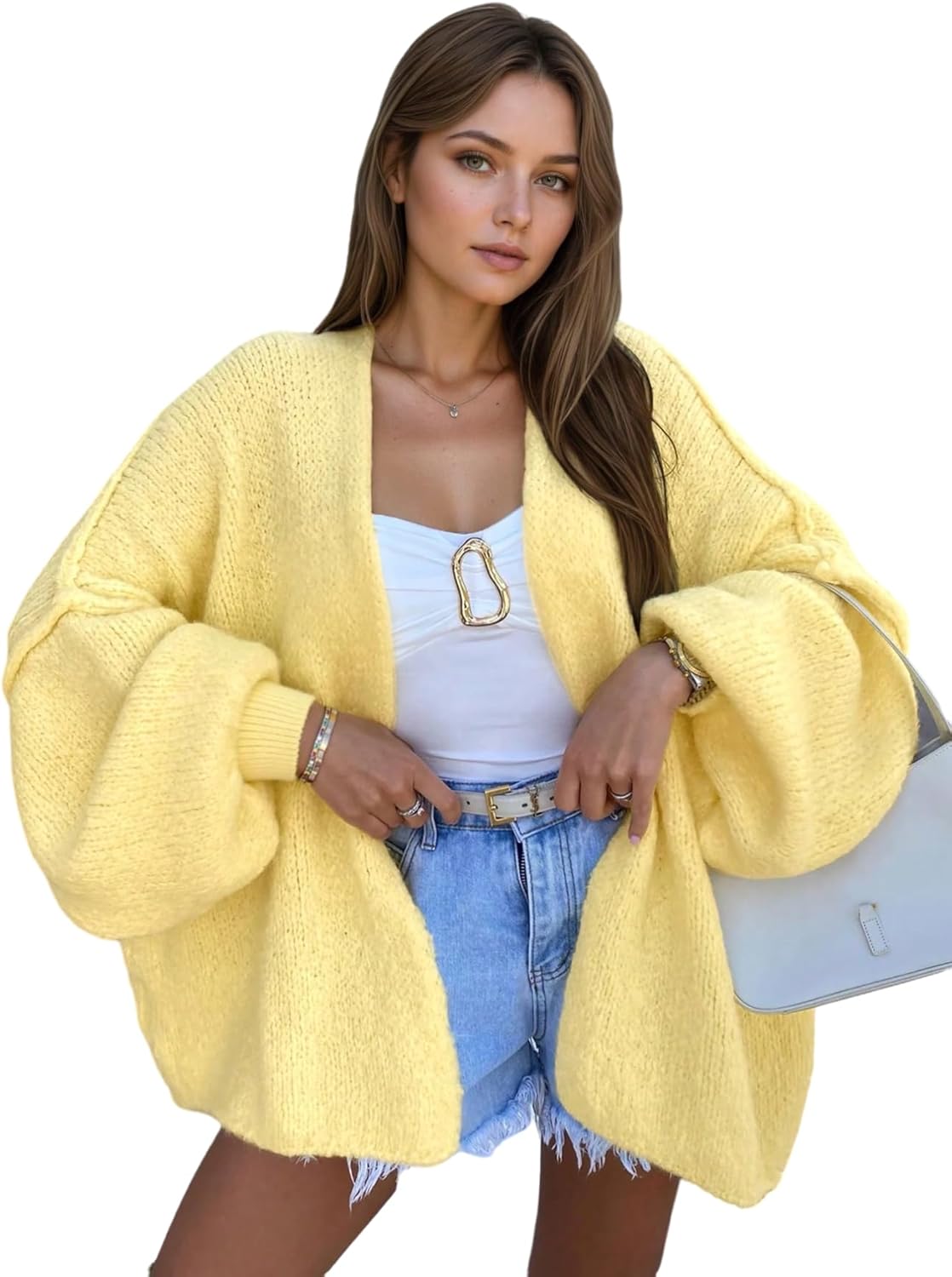 GORGLITTER Women's Open Front Chunky Fall Cardigan Oversized Cropped Long Sleeve Drop Shoulder Cozy Sweater 2025