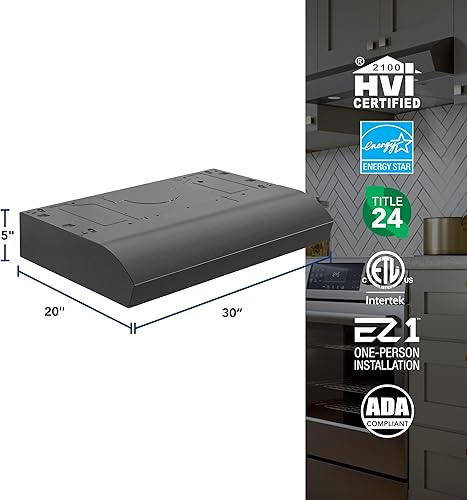 Miniatura 5 de Broan-NuTone MTR1303BLS Campana extractora debajo del gabinete de 30 pulgadas, Energy Star, soplador máximo 350 CFM, acero inoxidable negro
