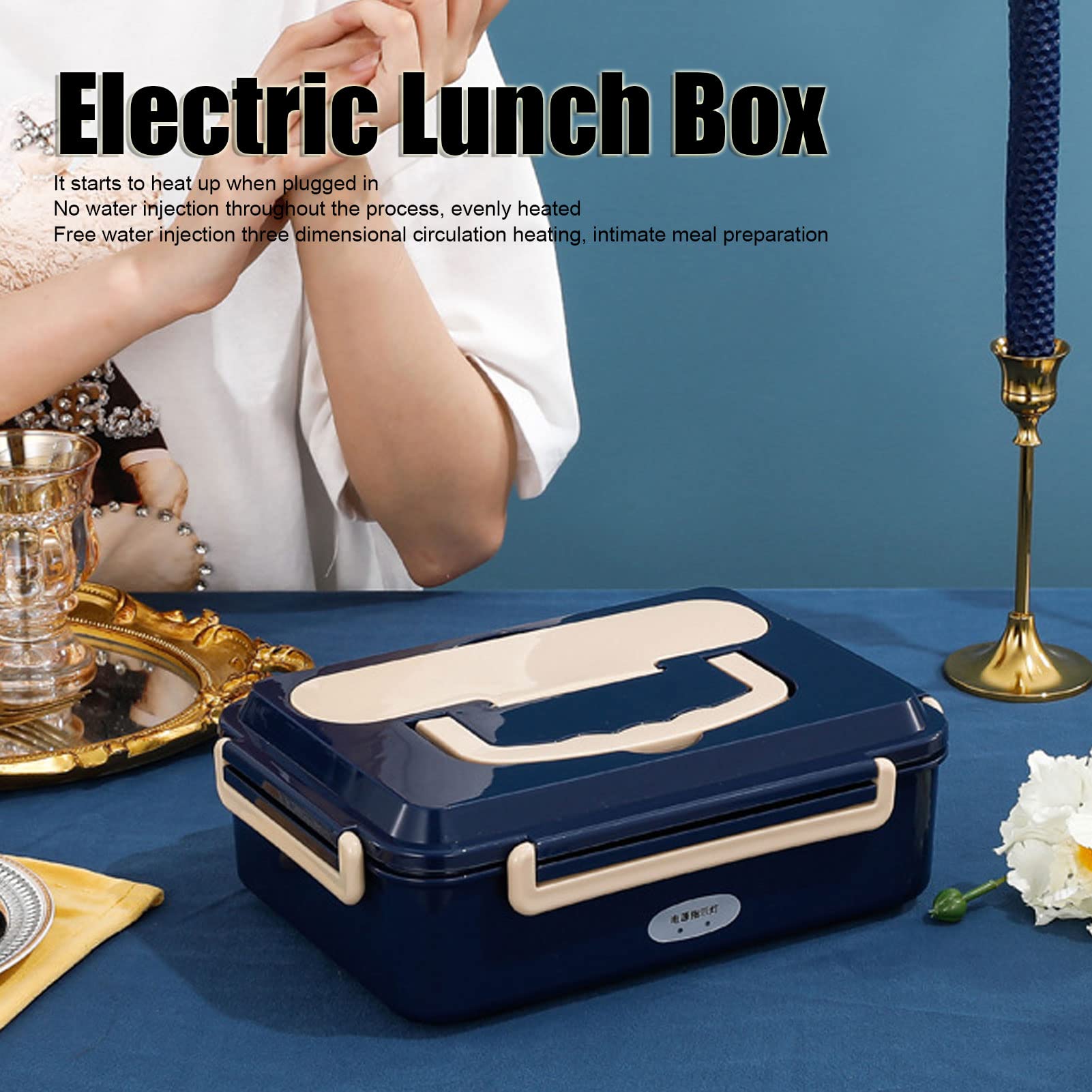 Zerodis Fiambrera Eléctrica de Acero Inoxidable, Calentador Portátil sin Agua, Recipiente Calentador de Alimentos a Prueba de Fugas con Compartimentos Dobles, Adecuado para (Enchufe europeo 220V)
