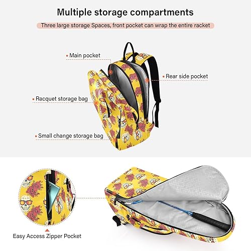 Miniatura 5 de Sporting Goods - Bolsa de tenis de gran almacenamiento, estilo mexicano, Cinco de Mayo, gafas de sol de calavera, 3 raquetas de bádminton para