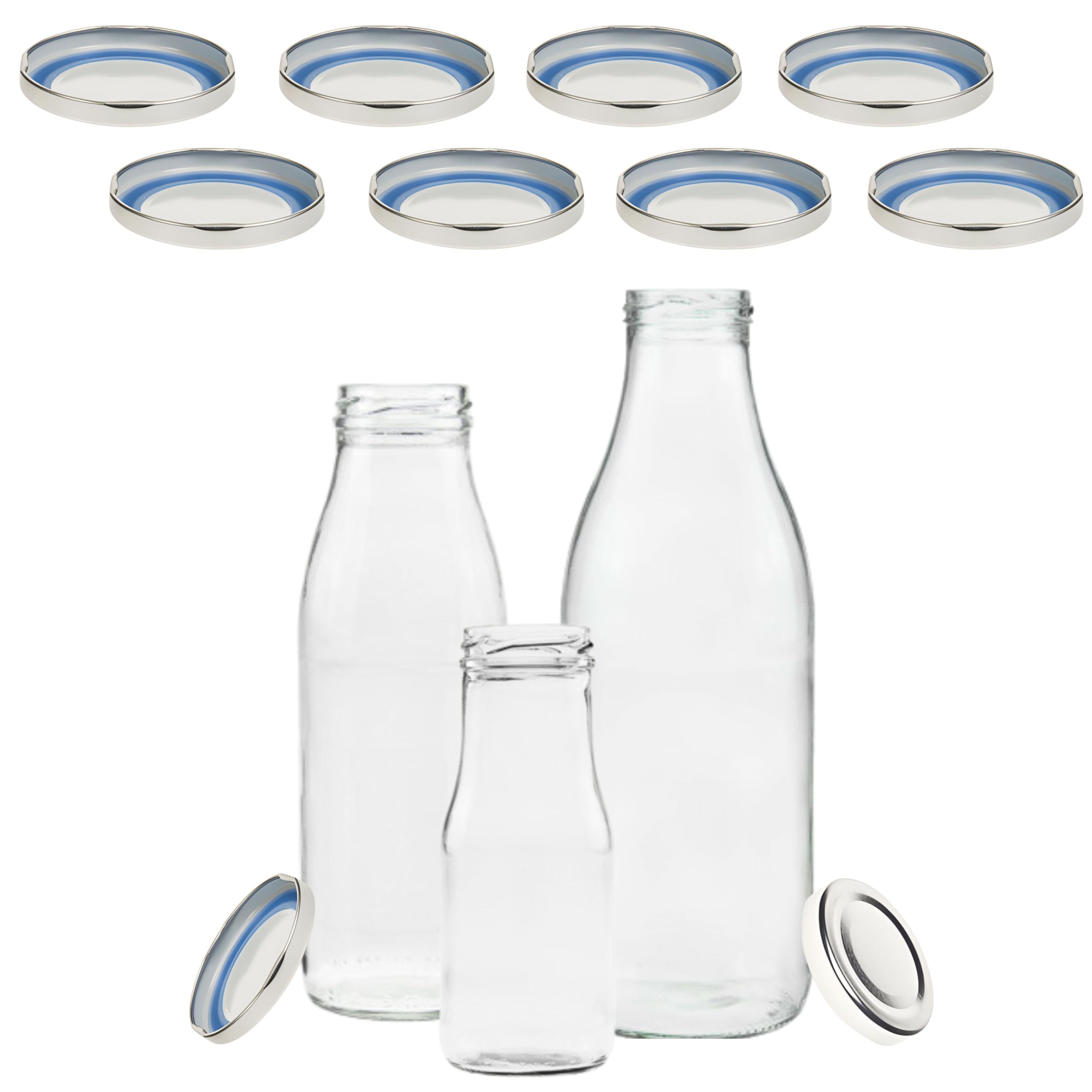 mikken Blueseal Glass Bottles TO48 / 5 cm/Pack of 10 - BPA/PVC-Free Twist-Off Replacement Lid Screw Cap for Milk Bottles and Juice Bottles Colour Silver