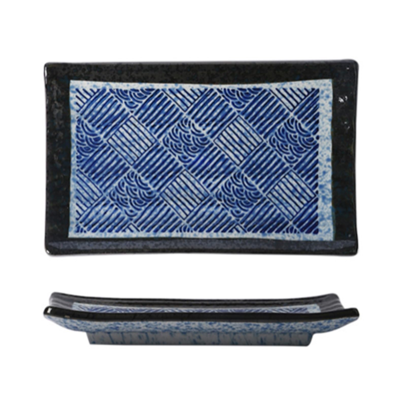 Assiettes Occidentales Assiette rectangulaire japonaise Petits plats pour Restaurants et Familles(Blue 1)