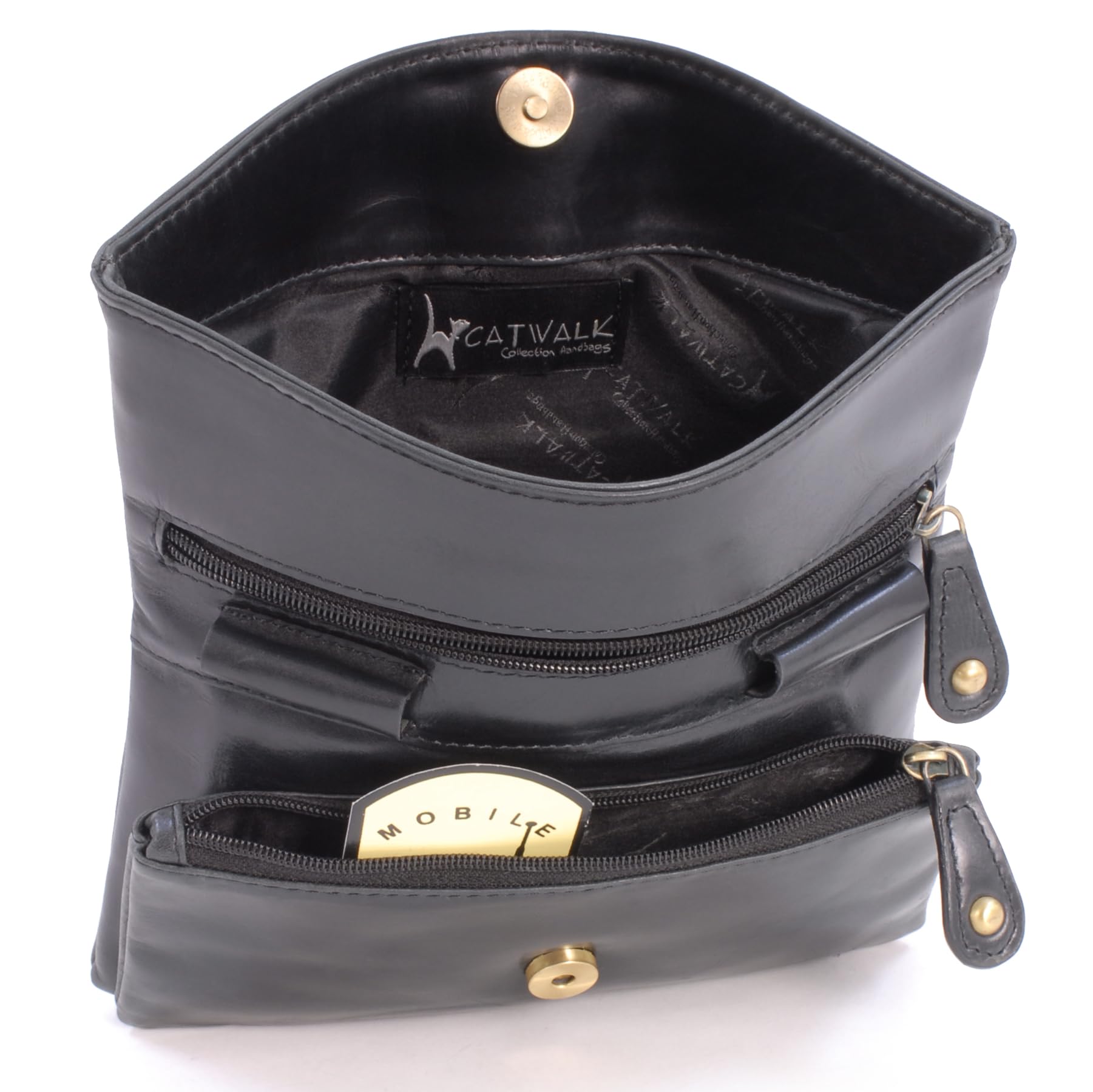 Catwalk Collection Handbags - Damska Skórzana Torebka Crossbody - Mała Torba Kopertówka Wieczorowa - Regulowany Odpinany Pasek - Hannah