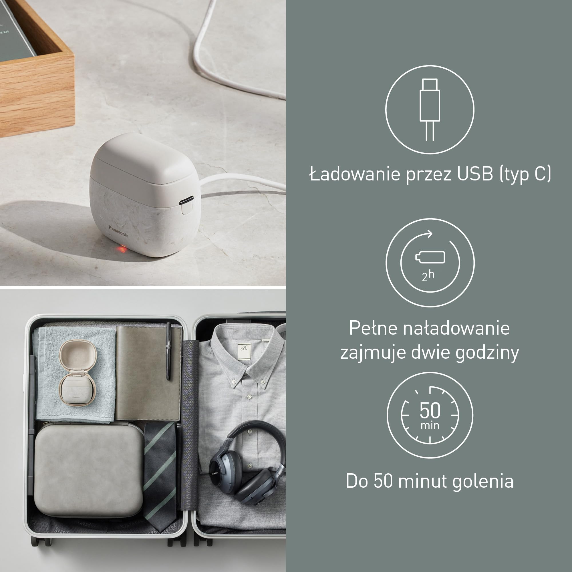 Panasonic ES-PV6B-W803 Series 900s Golarka, Golenie na Mokro i Sucho, 5-Ostrzowa Golarka Elektryczna Dla Mężczyzn, Inteligentny Czujnik Zarostu, USB-C, Etui, Biały Marmur NAGORI®
