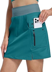 Damen Sport Cargo Rock. Lange Skorts   fällt knapp über die Knie, integrierte Biker-Shorts, taillierte Passform mittelhoch   mit elastischem Bund. Ideal für Golf, Wandern Trekking …