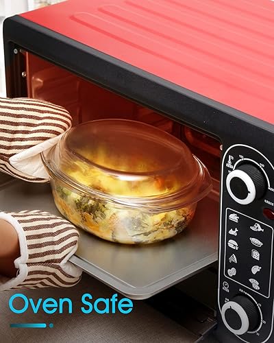 Miniatura 4 de Cacerola de vidrio ovalada de 1.8 cuartos de galón con tapa, cazuela de microondas de vidrio fácil de agarrar con tapa de vidrio, plato de vidrio