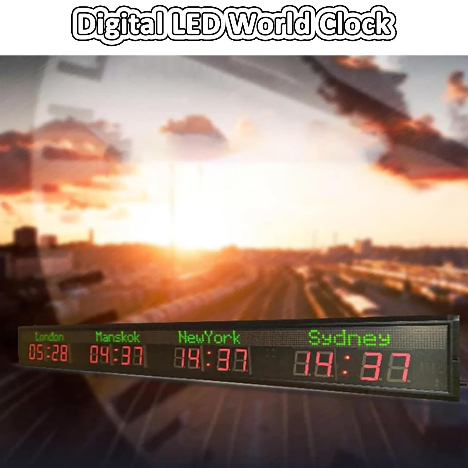 Orologio Digitale con fusi orari mondiali, Display LED Multiplo con 5 Livelli di Regolazione della luminosità, 3/4/5/6 Città per aziende multinazionali, Hotel e uffici, 6 Città (3 Città)