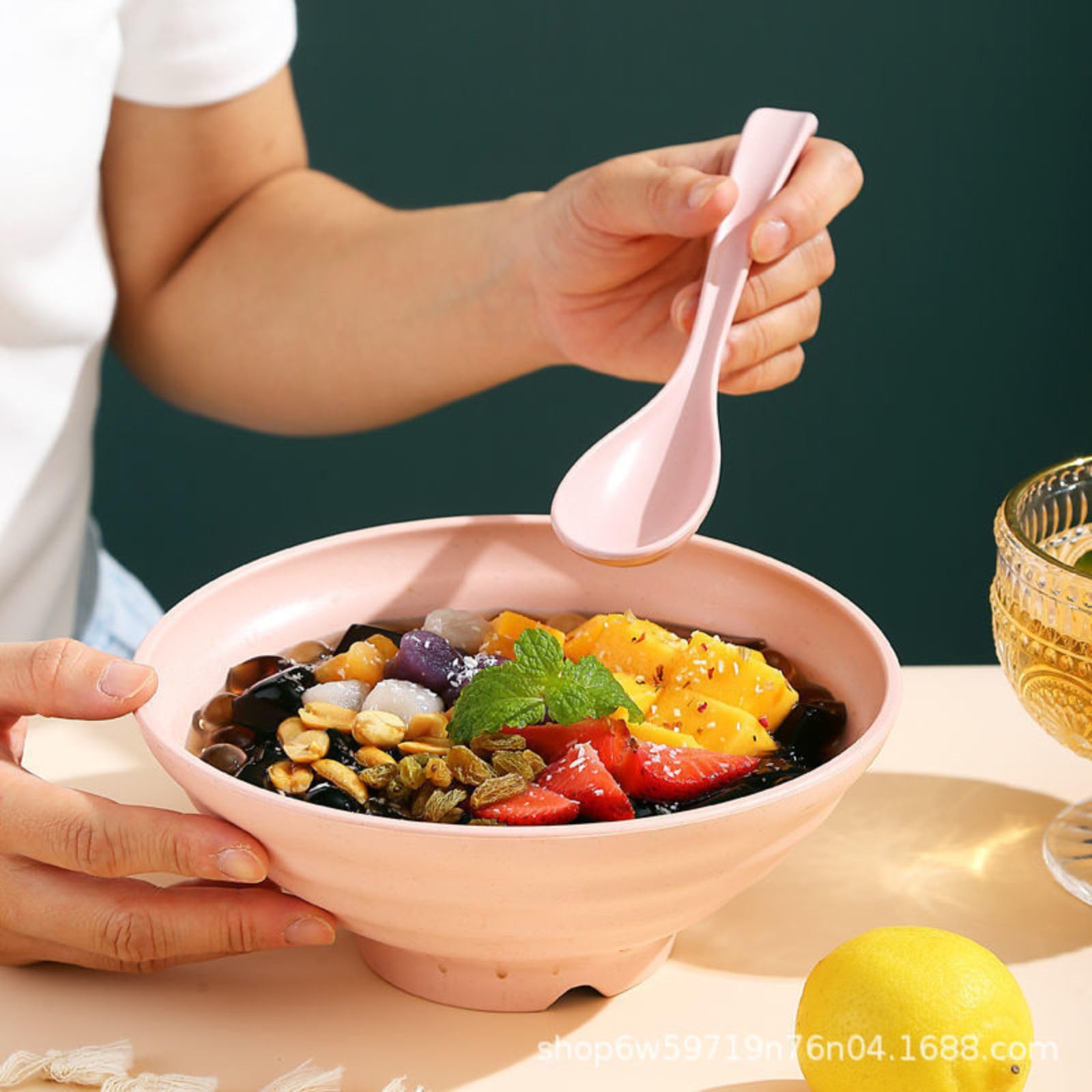 HEXONIQ® 1900ml Unbreakable Cereal Bowls, 10" Wheat Straw Fiber Rice Bowls, Japanese Ramen Noodle Soup Bowl, Lightweight Salad Bowls for Serving Fruit Snack Dessert, 25x10cm, Yellow, Pack of 2 3