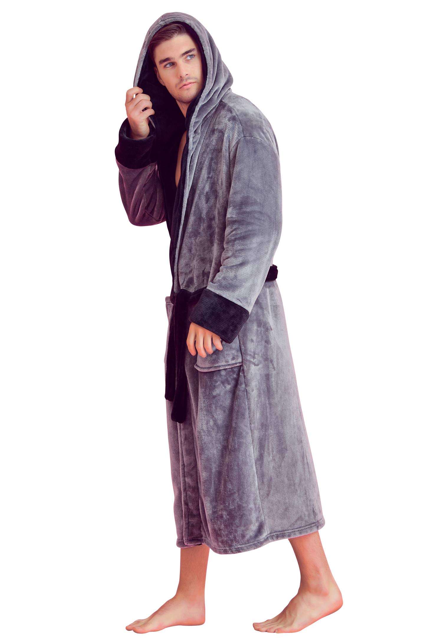 Soft Touch Linen Herren Fleece-Bademantel mit Kapuze