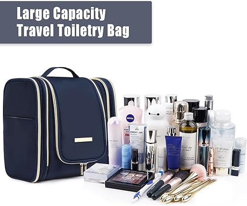 Miniatura 4 de ByYear Neceser de viaje con gancho para colgar, resistente al agua, bolsa de cosméticos para maquillaje, organizador de viaje para accesorios,, Azul