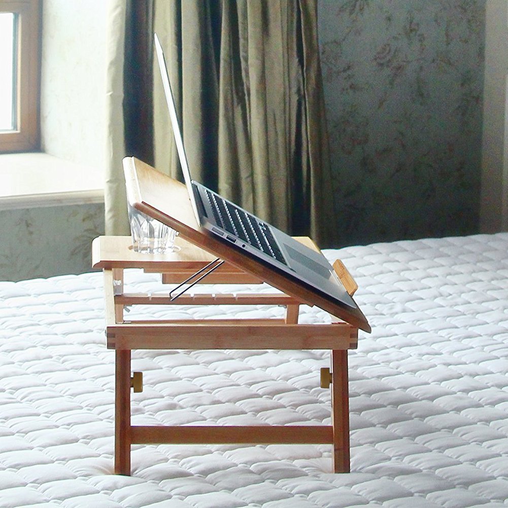 BAKAJI Tavolino Vassoio Colazione da Letto in bamboo, Con gambe pieghevoli ideale per Divano Porta Notebook Pc (60 x 30 x 25 cm)
