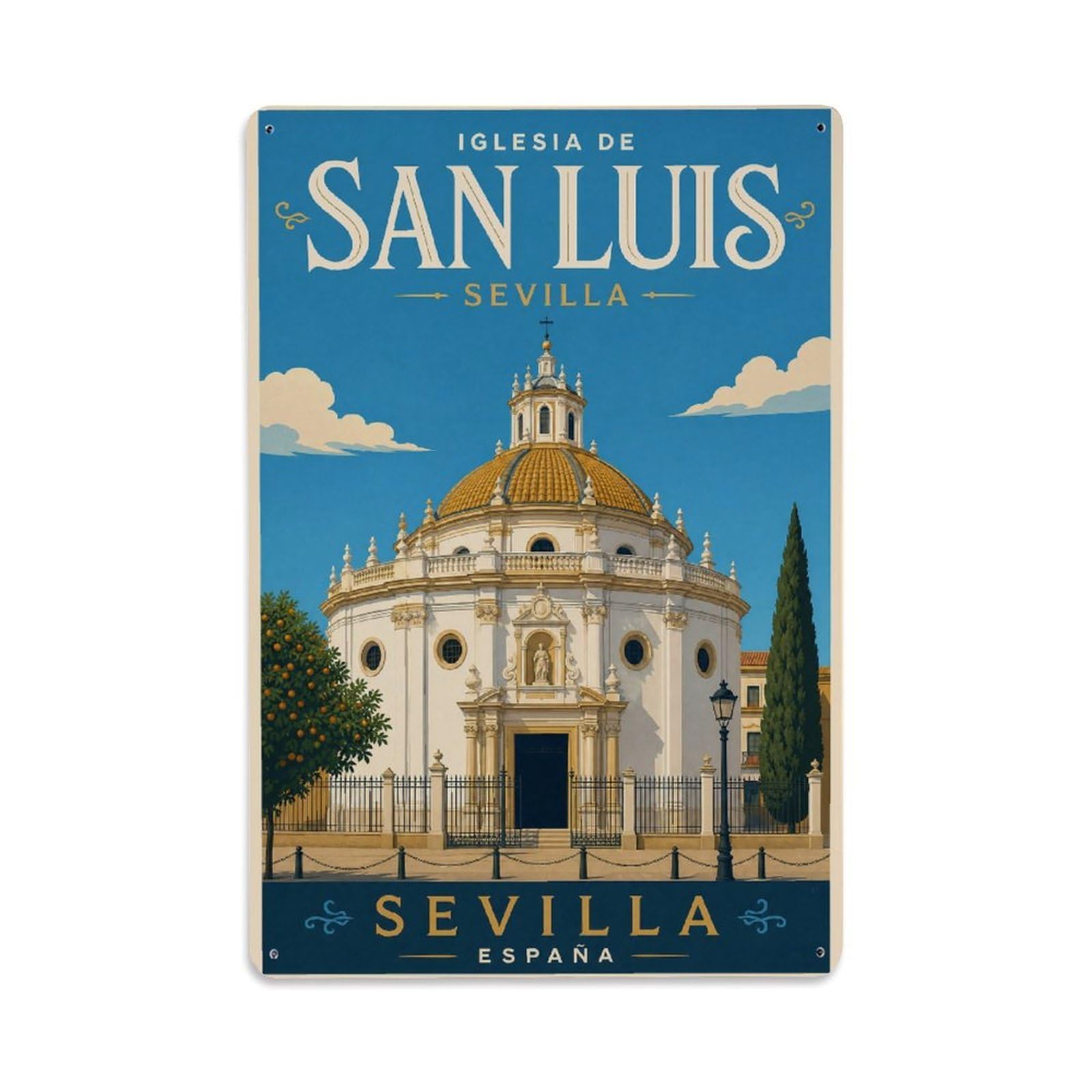Vintage Travel Iglesia San Luis Seville Baroque Church Metal Tin Sign