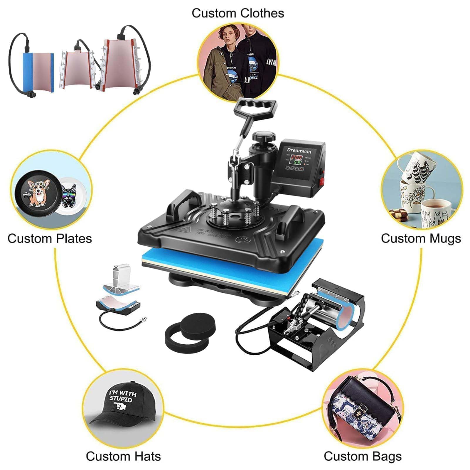 AKEYDIY 8 in 1 Transferpresse Digital Sublimationspresse 38x30cm 360° schwenkbar Heißpressmaschine mit LCD Display, Multi Sublimationspresse für T-Shirts,Tassen,Kappen,Teller, HTV Vinyl & Sublimation