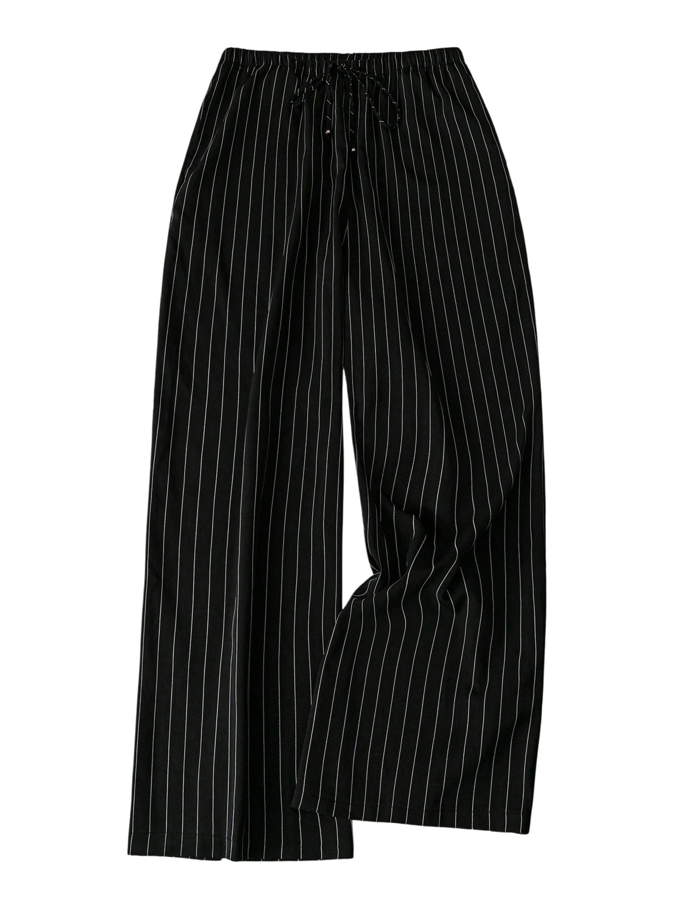WDIRARA Womens Plus Size Striped Drawstring Waist Pants Loose Wide Leg Trousers with Pockets