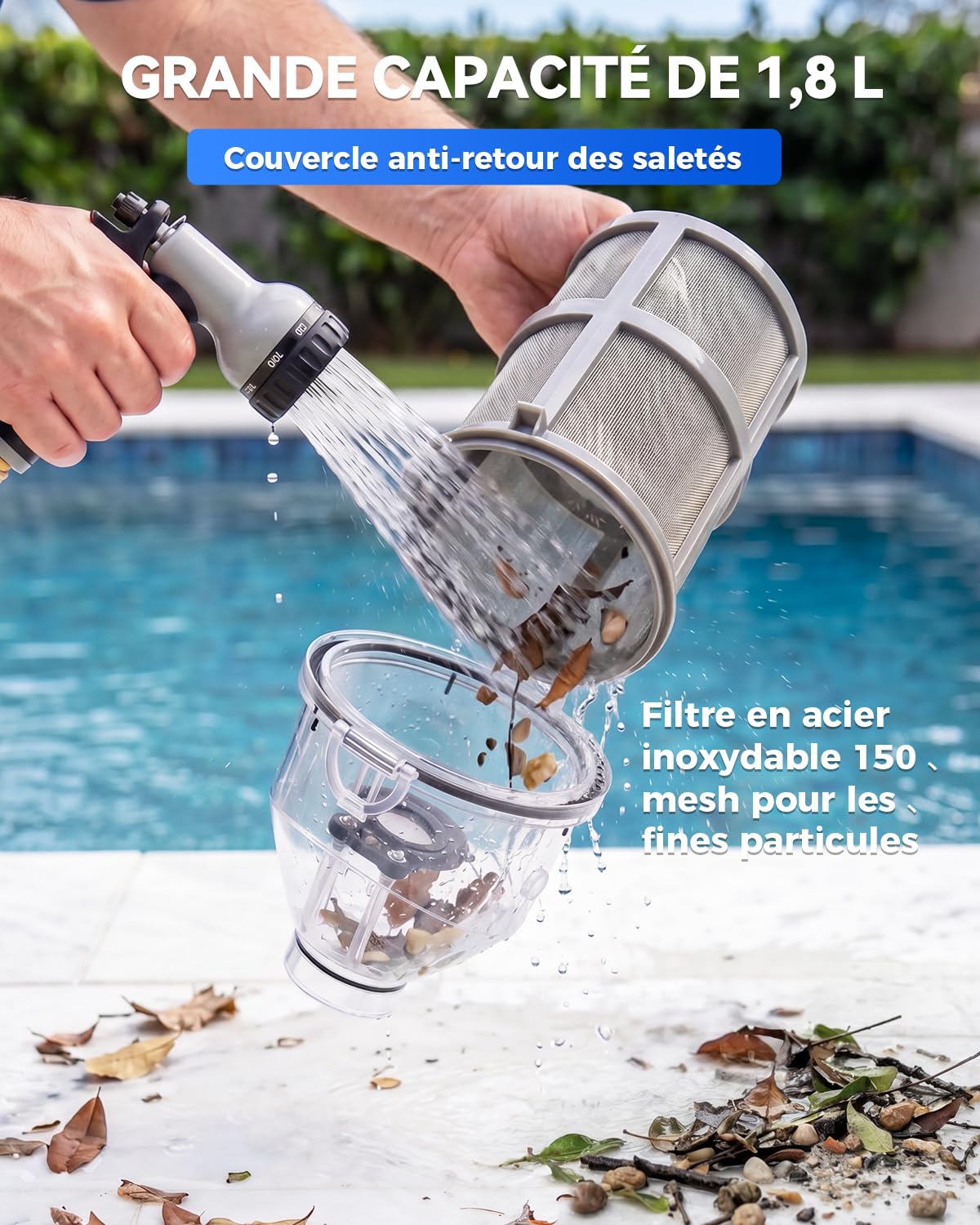Aspirateur de Piscine sans Fil avec Télécommande sans Fil, Aspirateur Piscine Hors Sol 4200 L/H, 75 Min d'Autonomie, Bac Rigide, Longueur Maximale 235 cm, Adapté aux Piscines et Spas