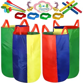 Outdoor Games Garden Games for Children Adults 4 in 1 Children's Birthday Games Sack Bouncing Bags Egg Running 3 Leg Races Relay Run Medals Sack Bouncing Children's Birthday Party Games
