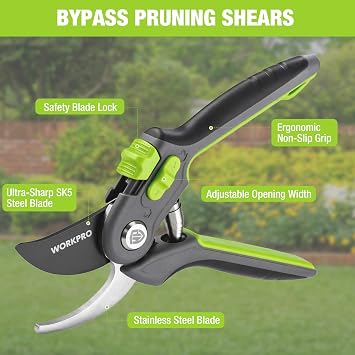 WORKPRO 8 Bypass Pruning Shears for Gardening with Dual-Size Opening