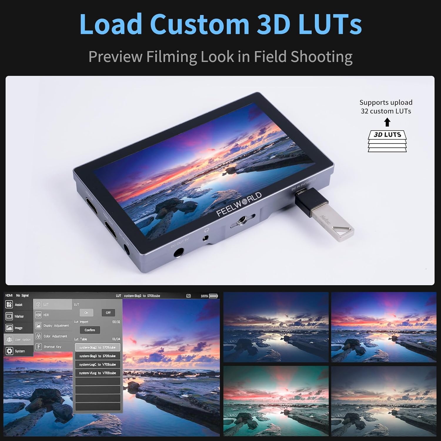 FEELWORLD P6X 5.5" Aluminum Camera Monitor + 4400mAh Battery + Case, 1000nits DSLR Field Touch Screen, HDR, 4K 60Hz HDMI, 3D LUT, Waveform Peaking Focus Zebra