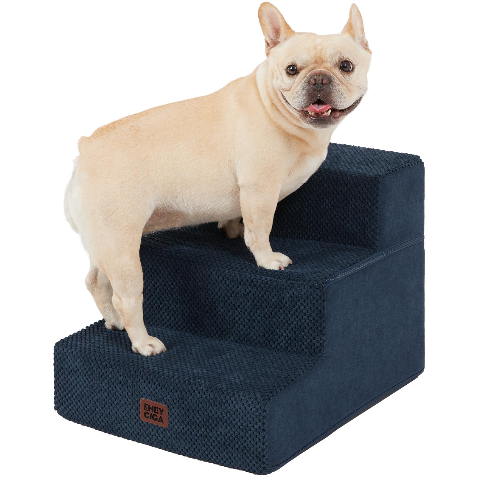 EHEYCIGA Dog Stairs for Small Dogs 13.5" H, 3-Step Dog Steps for Cats, Navy | Pet Steps for Couch Sofa and Chair, Non-Slip Balanced Pet Ramp Indoor