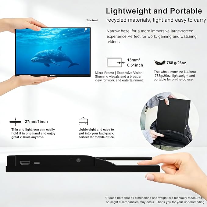 Monitor Portátil 14" HD IPS USB-C HDMI para Laptop, PC, Mac, Consolas miniatura 4