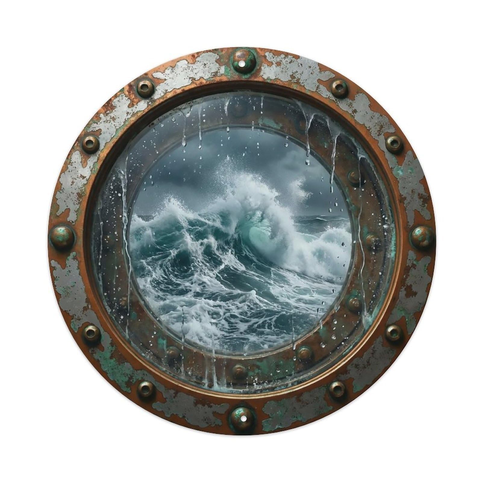 Vintage Porthole Pounding Waves Nautical Window View Metal Tin Sign