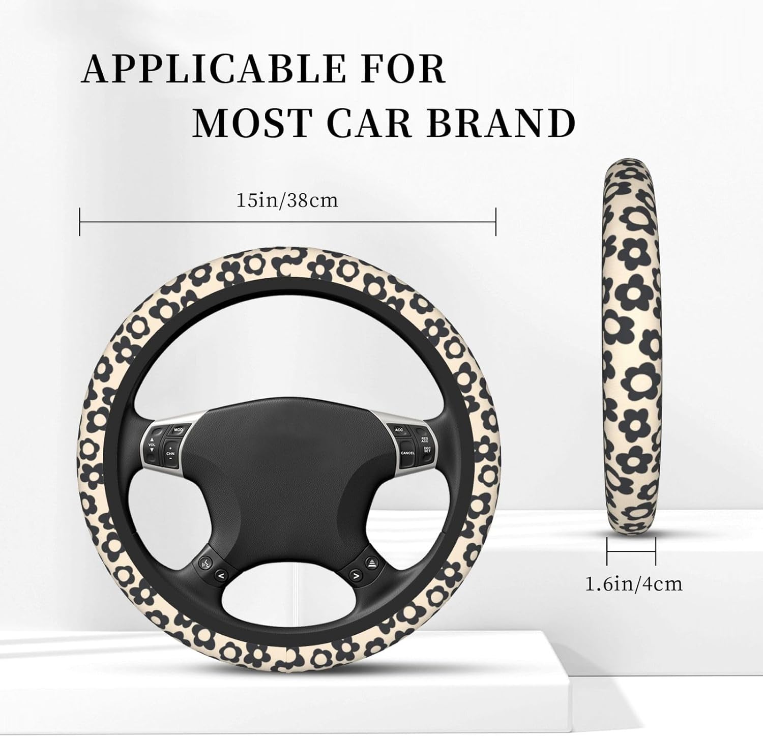 Vintage Groovy Flower Boho Floral Steering Wheel Cover for Women Men Girls Car Accessories Decor Anti-Slip Neoprene Auto Steering Wheel Covers Protector Universal 15 Inch - Image 5