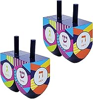 Vista 4 de The Dreidel Company Dreidels de Hanukkah de madera pintada a mano, extra grande, paquete de 2 diseños retro Dreidel