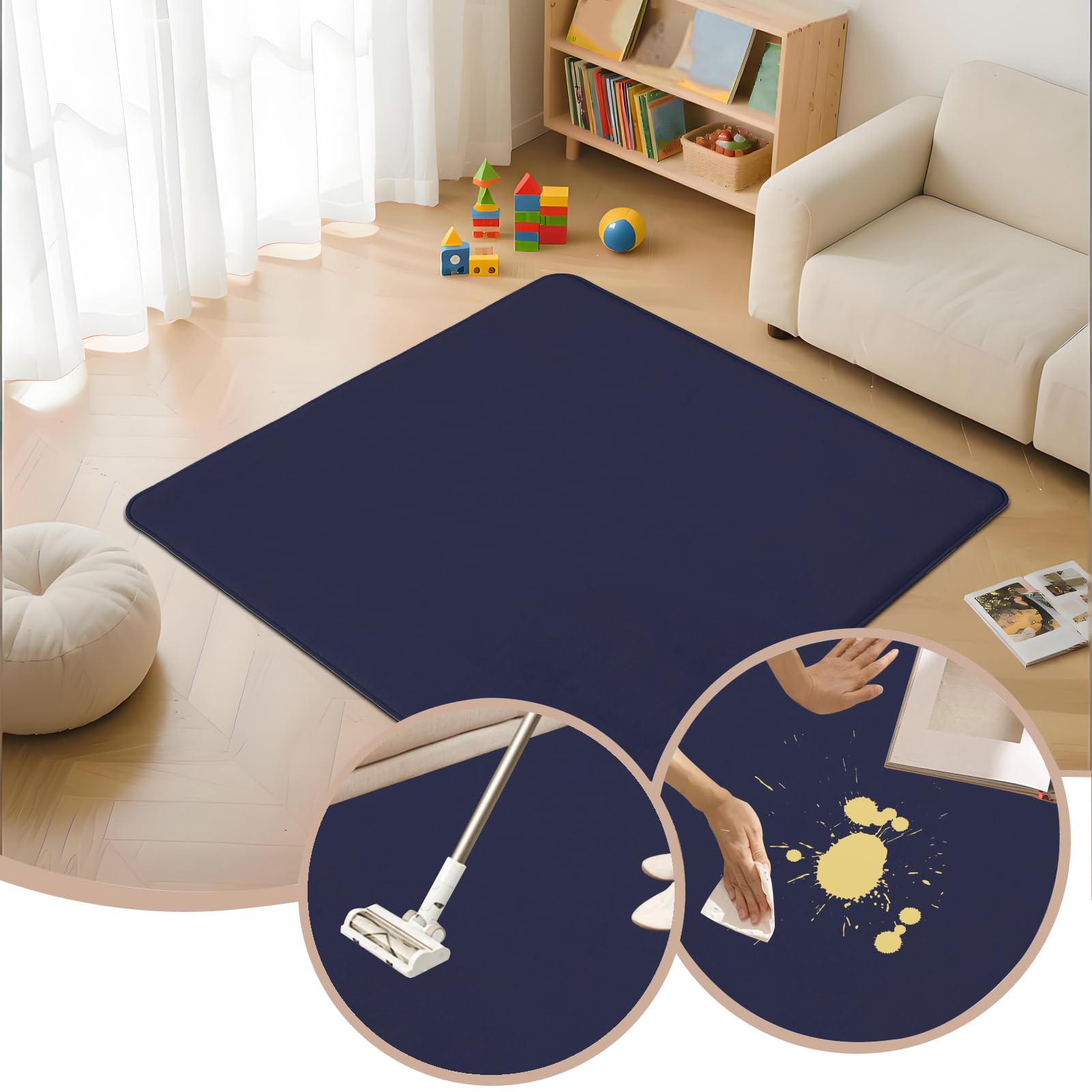 Tappeto Gioco Bambini 3cm Extra Spesso Tappeto Gioco Neonato Impermeabile Neonati Tappetino Gattonare Bambini in Velluto di Corallo, Tappeto strisciante 200 x 220 cm Blu Scuro