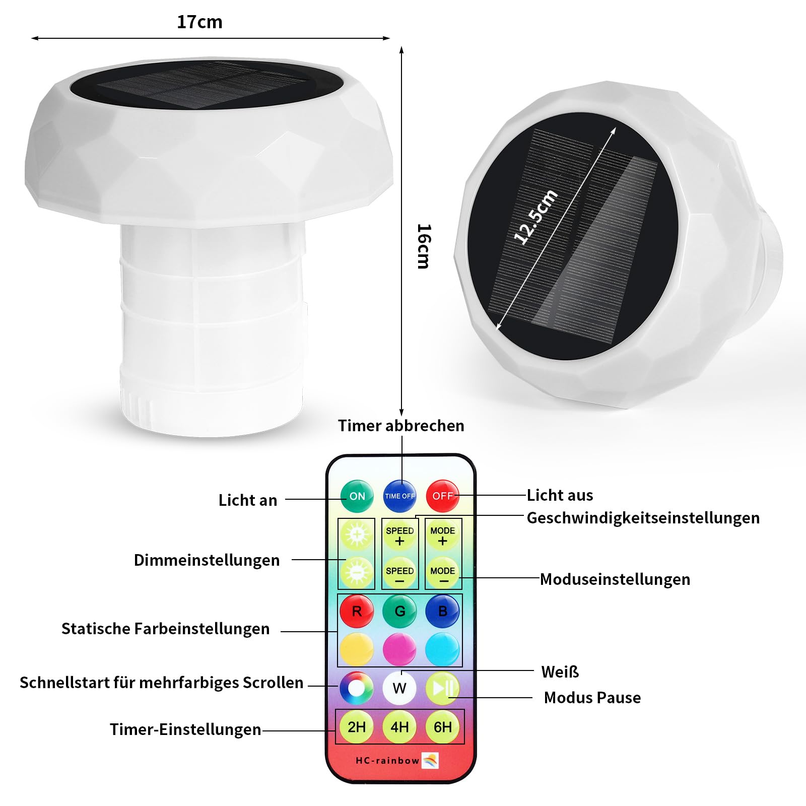 Czemo Dispensador Cloro Piscina con Luz Solar LED, Dosificador de Cloro Flotante con Termómetro Flotador de Piscina para Pastillas de Cloro con Anillo de Ajuste de Capacidad