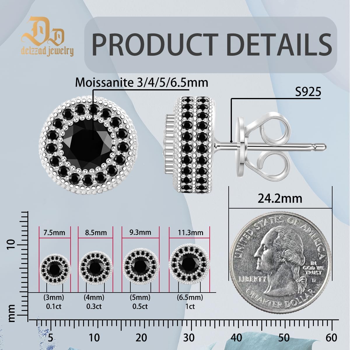 Jewelry S925 Round Moissanite Hip Hop Iced Out Halo Stud Earrings For Men Women Christmas Gifts - Image 3