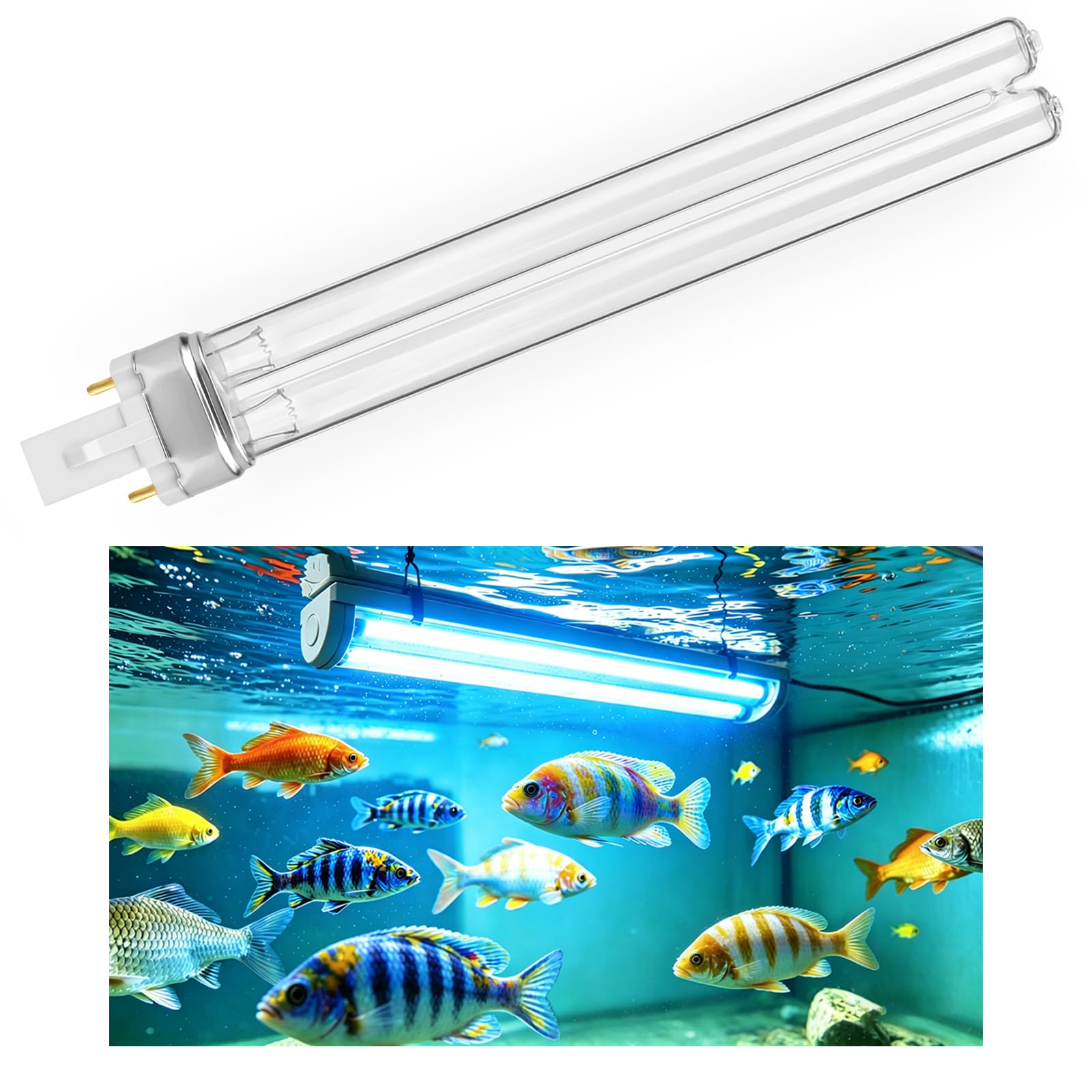 2*9W Pond Filter Bulbs, UVC Ultra Violet Bulbs for Filters & Clarifiers, 2PIN G23 PLS Replacement UV Bulb/Tube, Used for Equipment and Places that Require Disinfection in Fish Ponds and Fish Tanks
