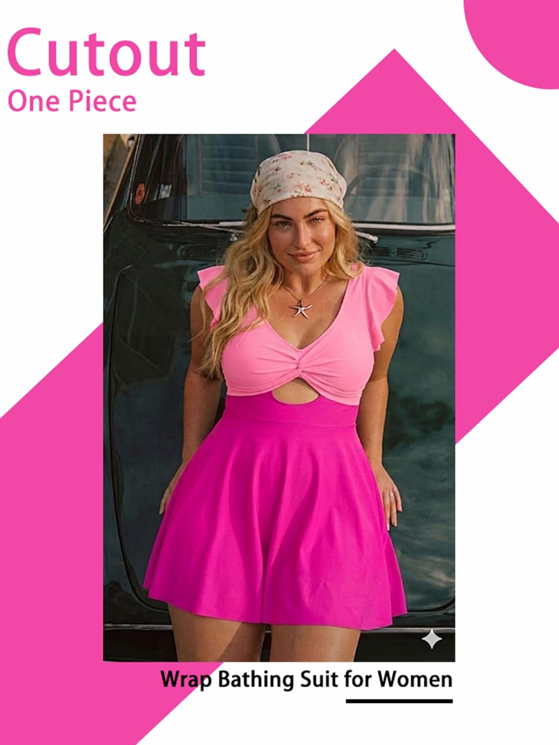 NIeyook Plus Size One Piece V Neck Swimdress Ruffle Wrap Bathing Suit for Women Cutout Swim Suit Tummy Control Swimsuit