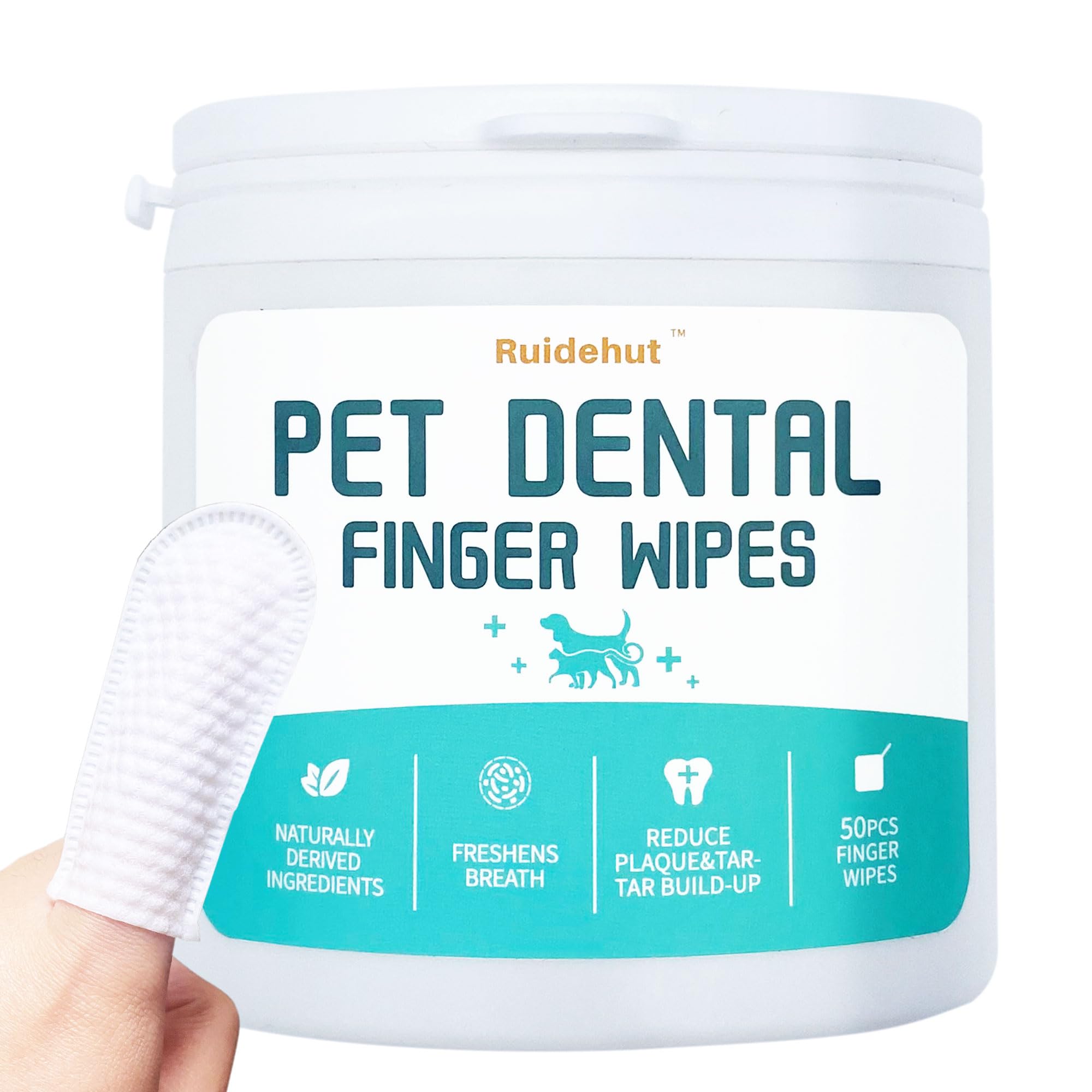 Pet Dental Finger Wipes, Dog & Cat Teeth Cleaning, Plaque Control & Breath Freshening, Regular Size, Suitable for Pet Toothbrushes (50 Count)