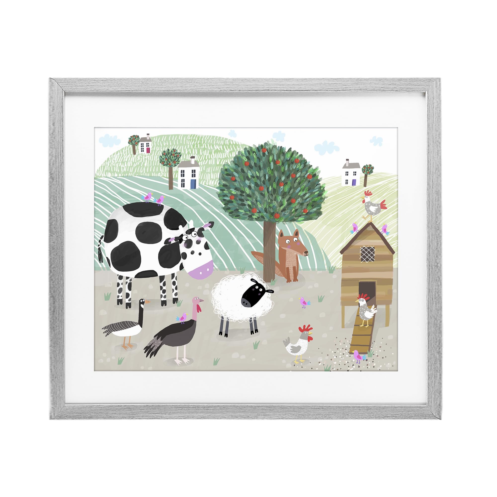 Stupell Industries 'Down At The Farm', Framed Print Under Glass, Gray, 21 x 17 Inches, Easy to Hang and Sturdy, Made in USA, by Carla Daly