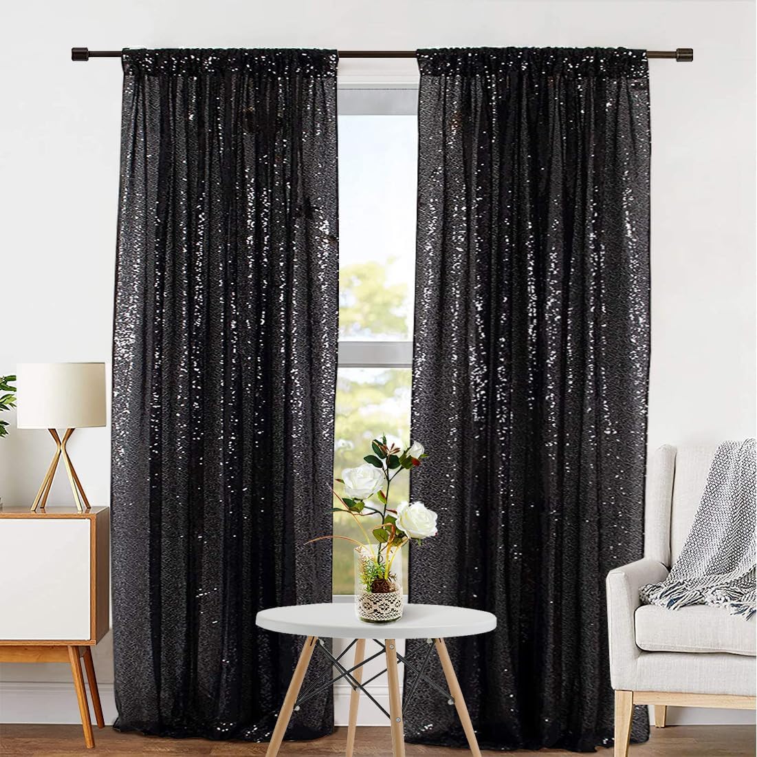 2Pieces Sequin Backdrop 2ftx8ft(60x243cm) Shiny Seamless Photo Booth Curtain for Party Wedding Decoration Photo Background, Iridescent — view 105