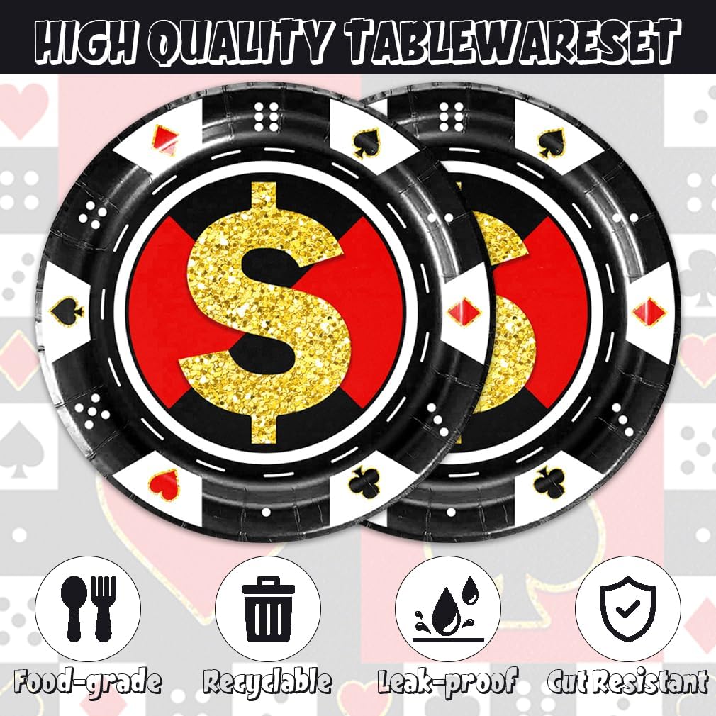 40Pcs Casino Party Decorations Las Vegas Themed Party Supplies Poker Dessert Plates Napkins for Game Night Birthday Poker Event Game Theme Favors Party Decorations,Suitable for 20 Guests