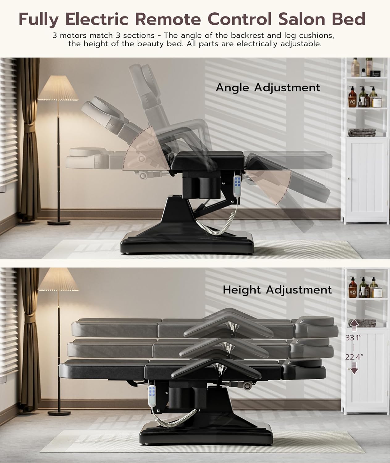 Icoget Fully Electric Tattoo Chair Esthetician Bed for Clients, 3-Motor Adjustable Spa Table Facial Bed for Lashing, Waxing, Professional Aesthetics Chair for Salon, Black